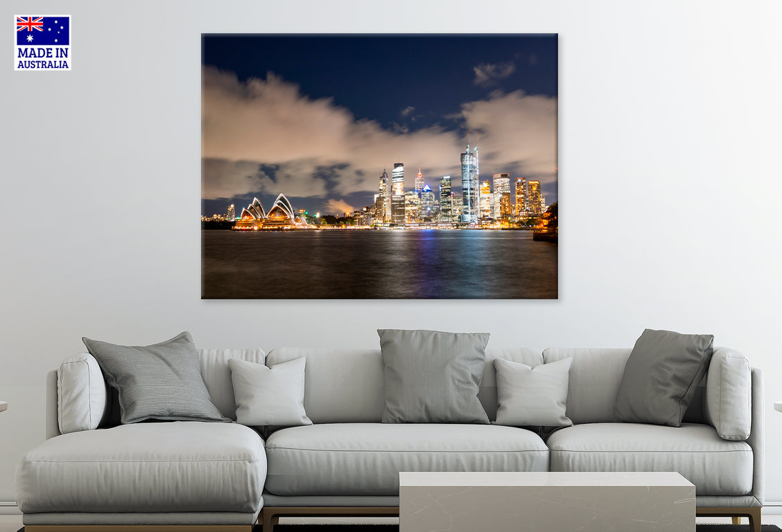 Sydney Skyline at Night with Opera House Views Wall Art Decor 100% Australian Made