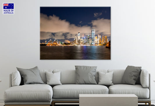 Sydney Skyline at Night with Opera House Views Wall Art Decor 100% Australian Made
