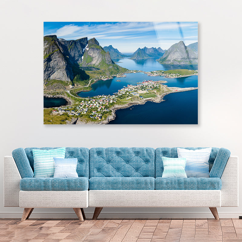 A Scenic View of Lofoten on the Water with Mountains Acrylic Glass Print Tempered Glass Wall Art 100% Made in Australia Ready to Hang