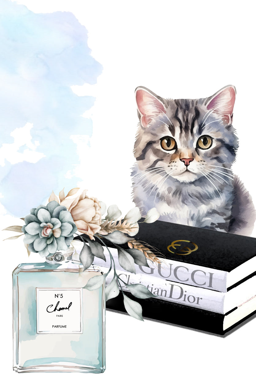 Fashion Perfume with Cat and Book Set Print 100% Australian Made