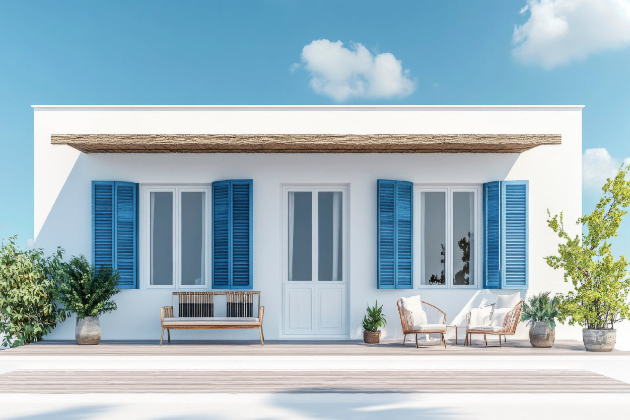A White House with Blue Shutters Print 100% Australian Made - Bella Home Decor