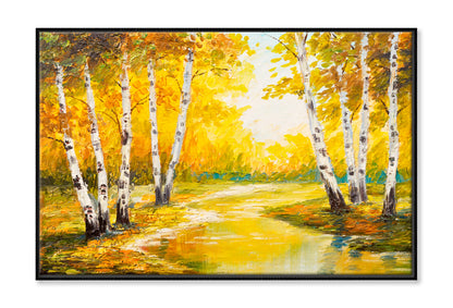 Autumn Forest Near The River Oil Painting Limited Edition High Quality Print Canvas Box Framed Black