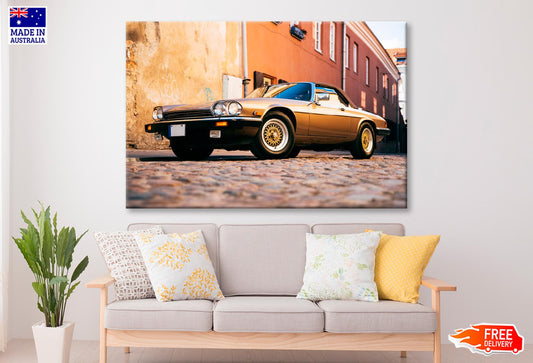 Car Parked on A Cobblestone Street Wall Art Decor 100% Australian Made