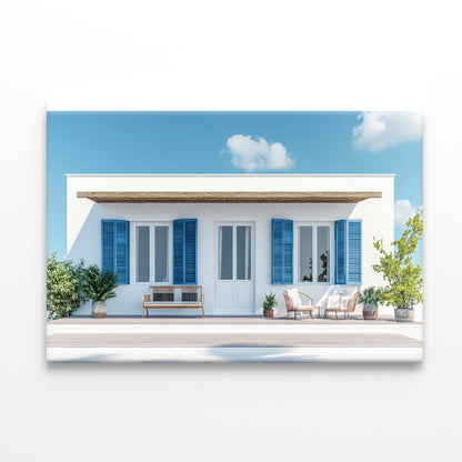 A White House with Blue Shutters Print 100% Australian Made - Bella Home Decor
