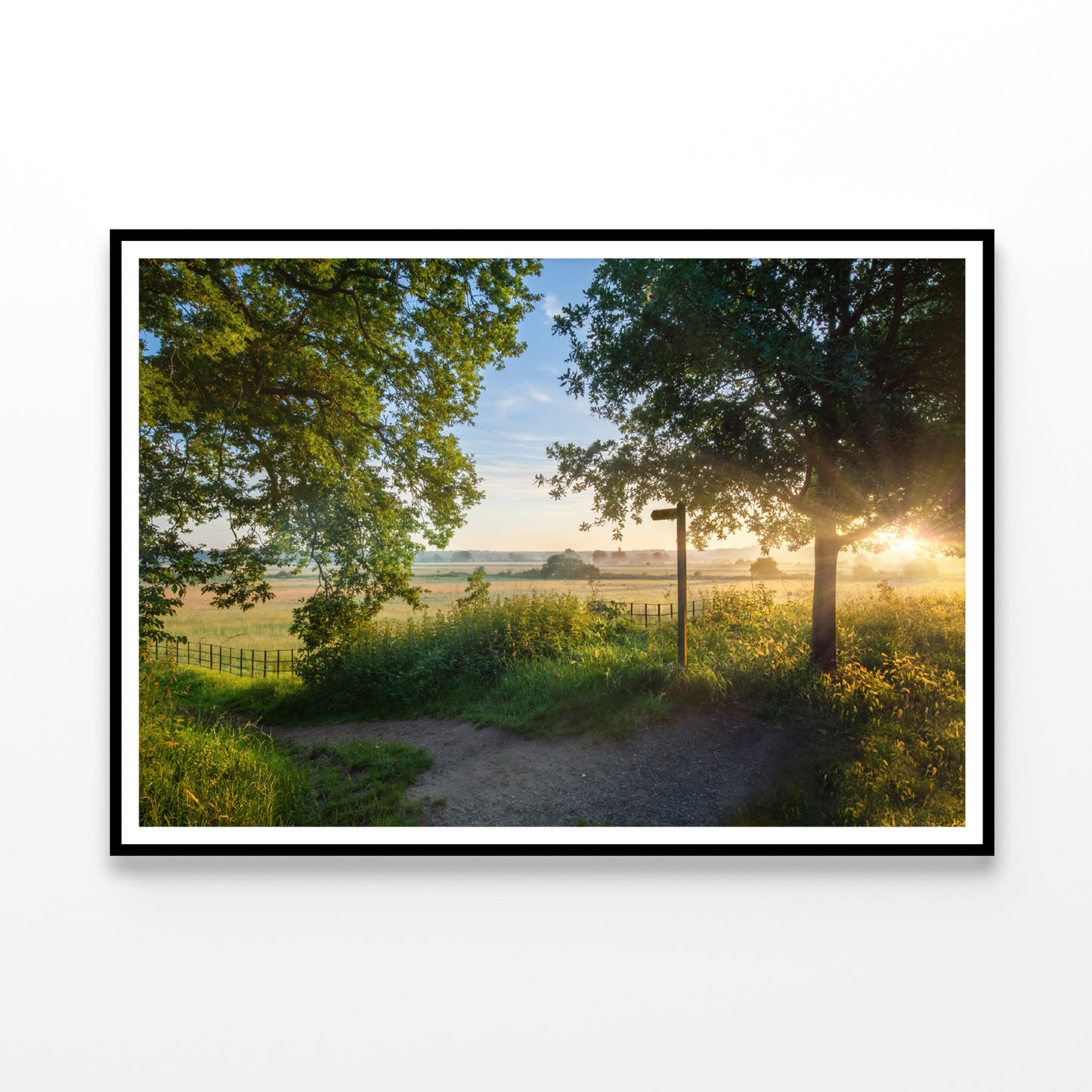 Footpath Sign In Rural Sunrise with Trees & Grass Home Decor Premium Quality Poster Print Choose Your Sizes - Bella Home Decor