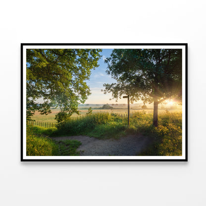 Footpath Sign In Rural Sunrise with Trees & Grass Home Decor Premium Quality Poster Print Choose Your Sizes - Bella Home Decor