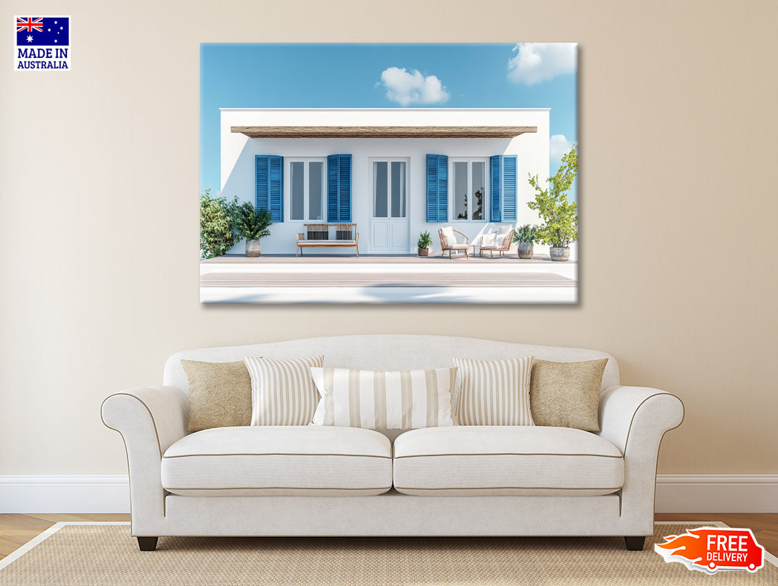 A White House with Blue Shutters Print 100% Australian Made - Bella Home Decor