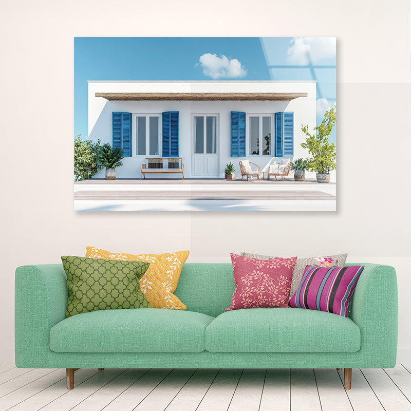 A White House with Blue Shutters Acrylic Glass Print Tempered Glass Wall Art 100% Made in Australia Ready to Hang - Bella Home Decor