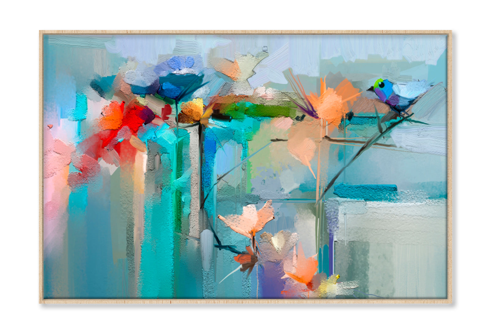 Bird & Spring Flower Oil Painting Wall Art Limited Edition High Quality Print Canvas Box Framed Natural