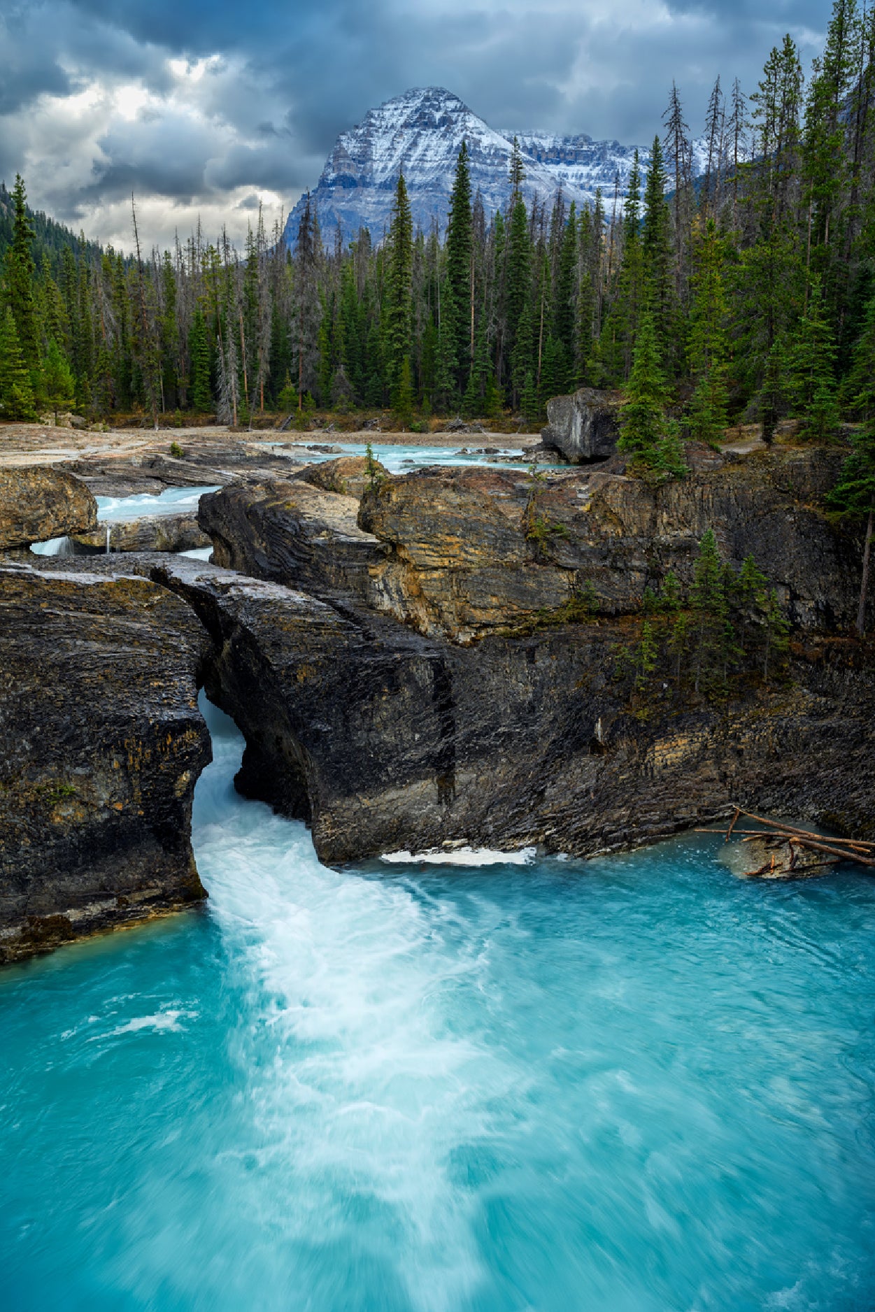 River Flows Down From Mountains Glass Framed Wall Art, Ready to Hang Quality Print