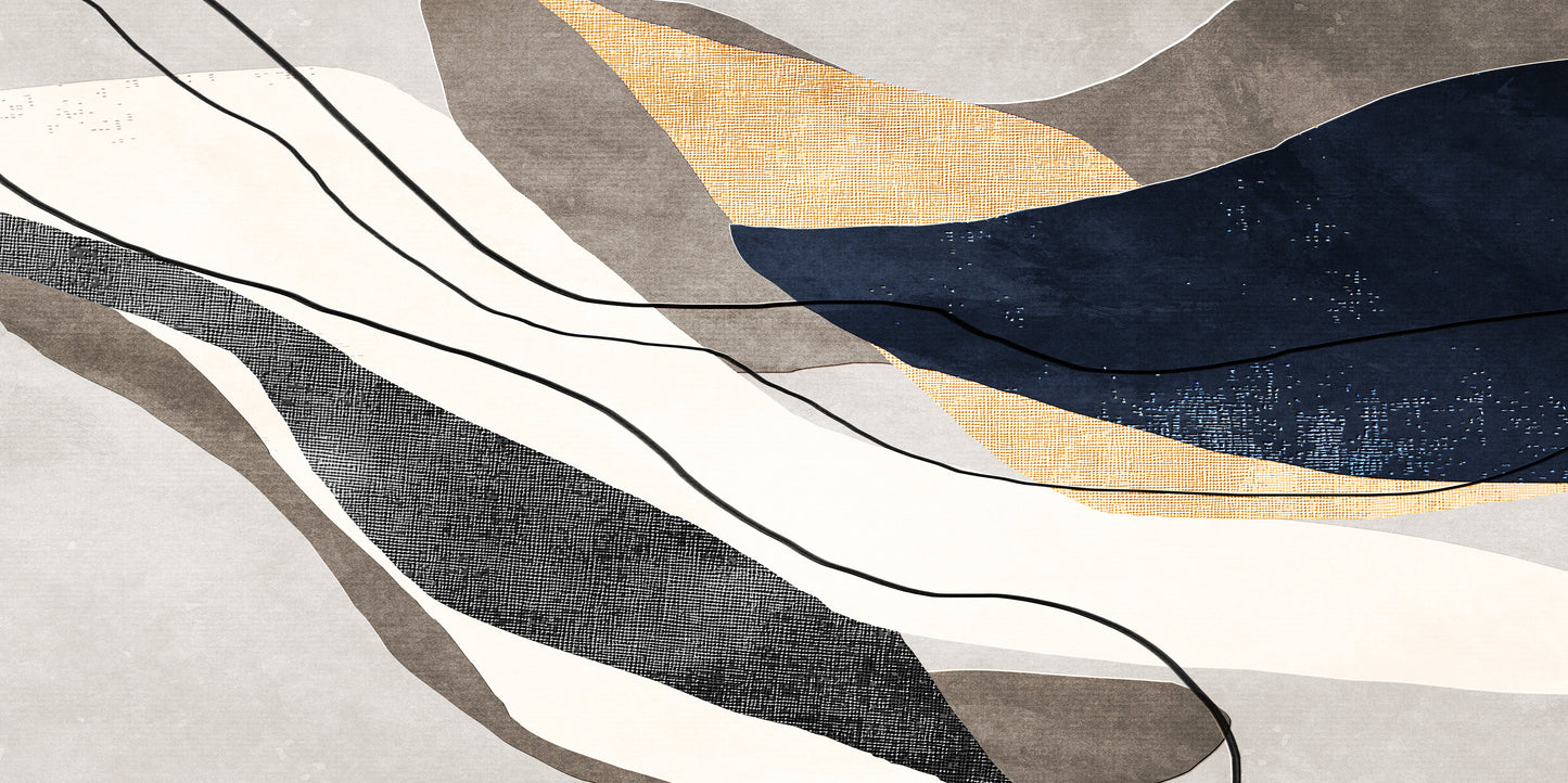 Navy Gold Abstract Flow Shape Wall Art Canvas Office Home Room Framed 120x60cm