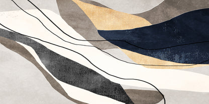 Navy Gold Abstract Flow Shape Wall Art Canvas Office Home Room Framed 120x60cm