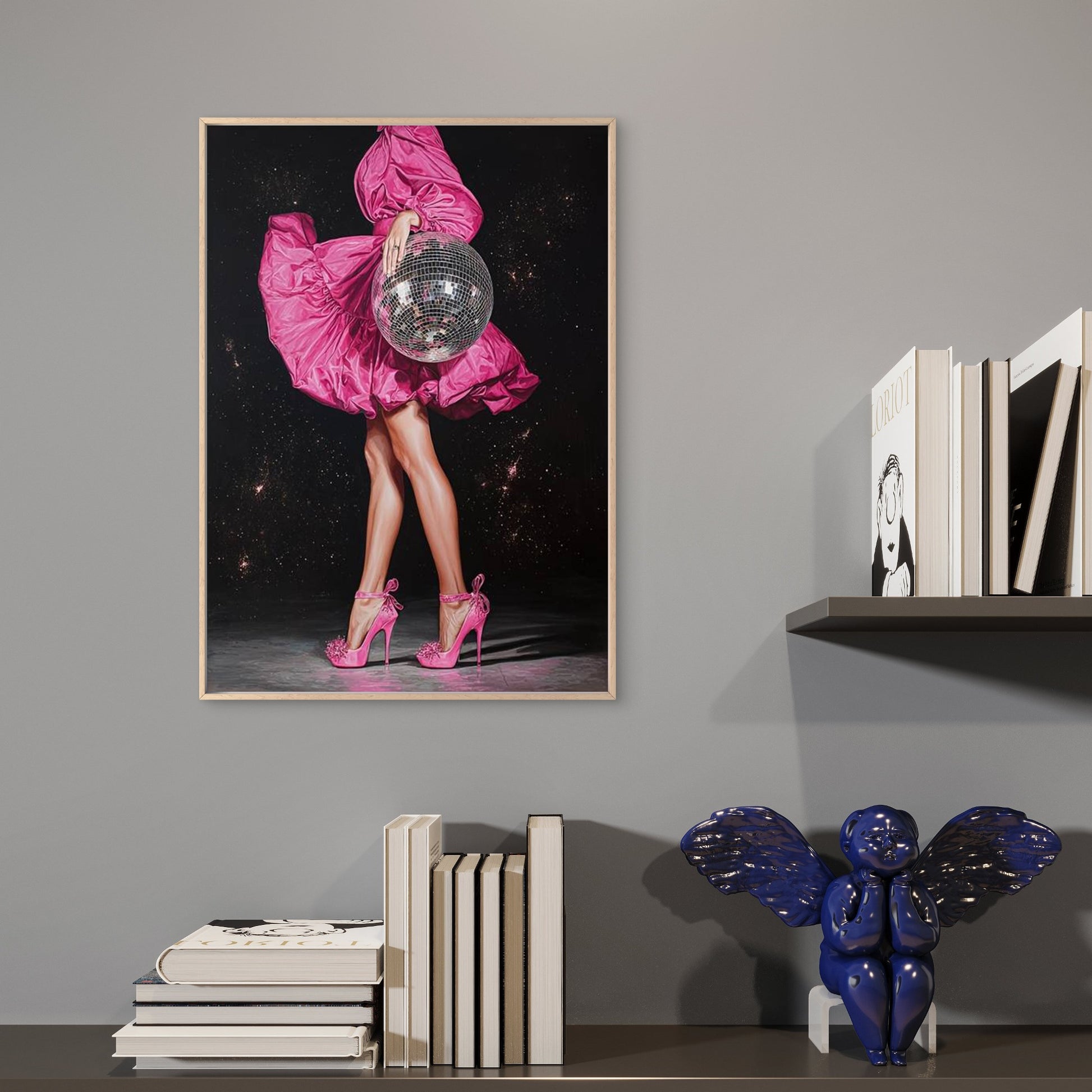Disco Ball Woman Pink Heels & Glam Dress Dance Fashion Home Decor Premium Quality Poster Print Choose Your Sizes - Bella Home Decor