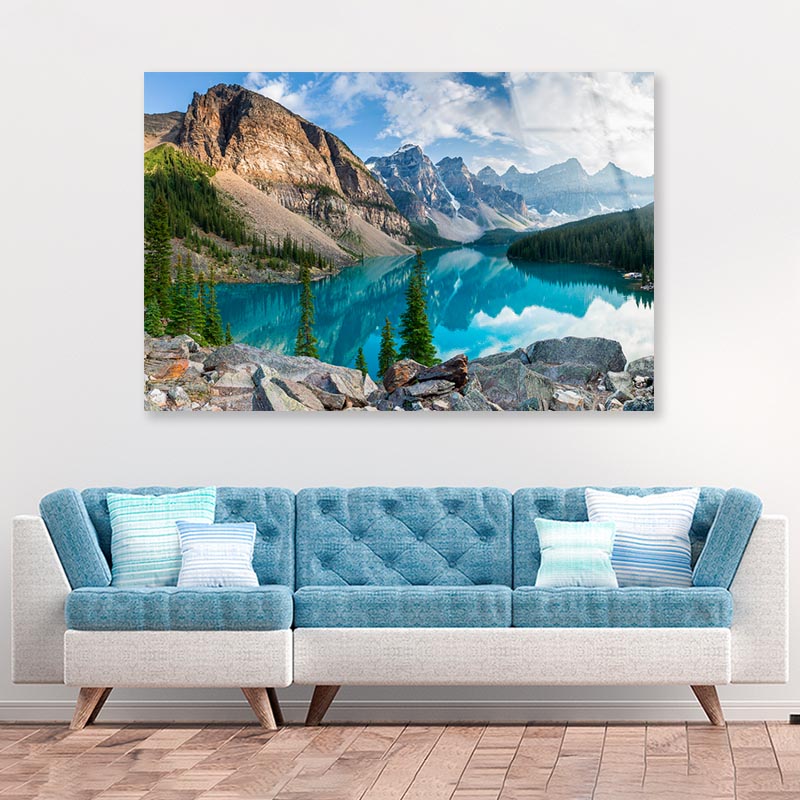 Turquoise Moraine Lake in The Canadian Rockies  Acrylic Glass Print Tempered Glass Wall Art 100% Made in Australia Ready to Hang