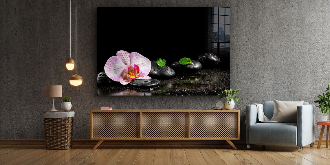 Zen Stones Pink Flower UV Direct Aluminum Print Australian Made Quality