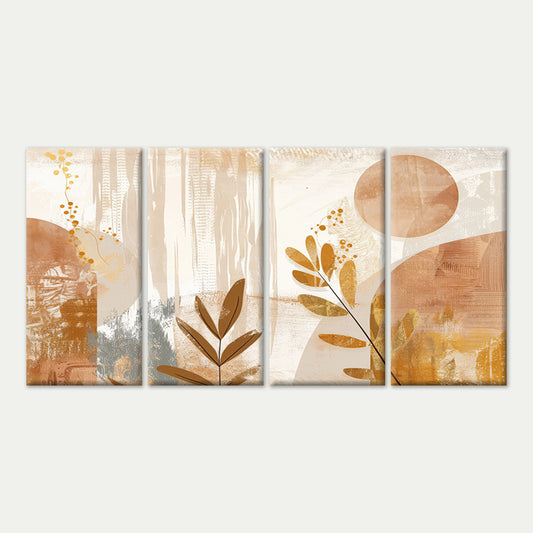 4pcs Modern Neutral Cream Terracotta Leaves Wall Art Canvas Framed 45x80cm - High Quality Print 100% Australian Made Wall Canvas Ready to Hang