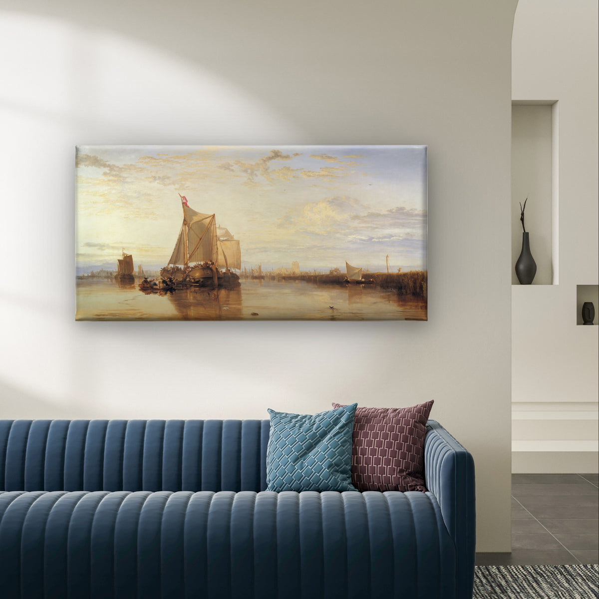 Classic Tall Sailboat Harbor Maritime Painting Wall Art Canvas Office Home Framed 120x60cm