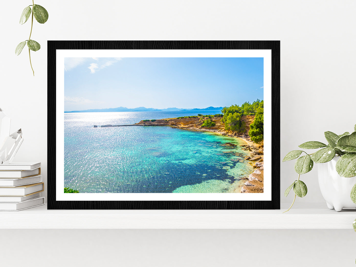 Ragged coast of Mallorca Glass Framed Wall Art, Ready to Hang Quality Print With White Border Black