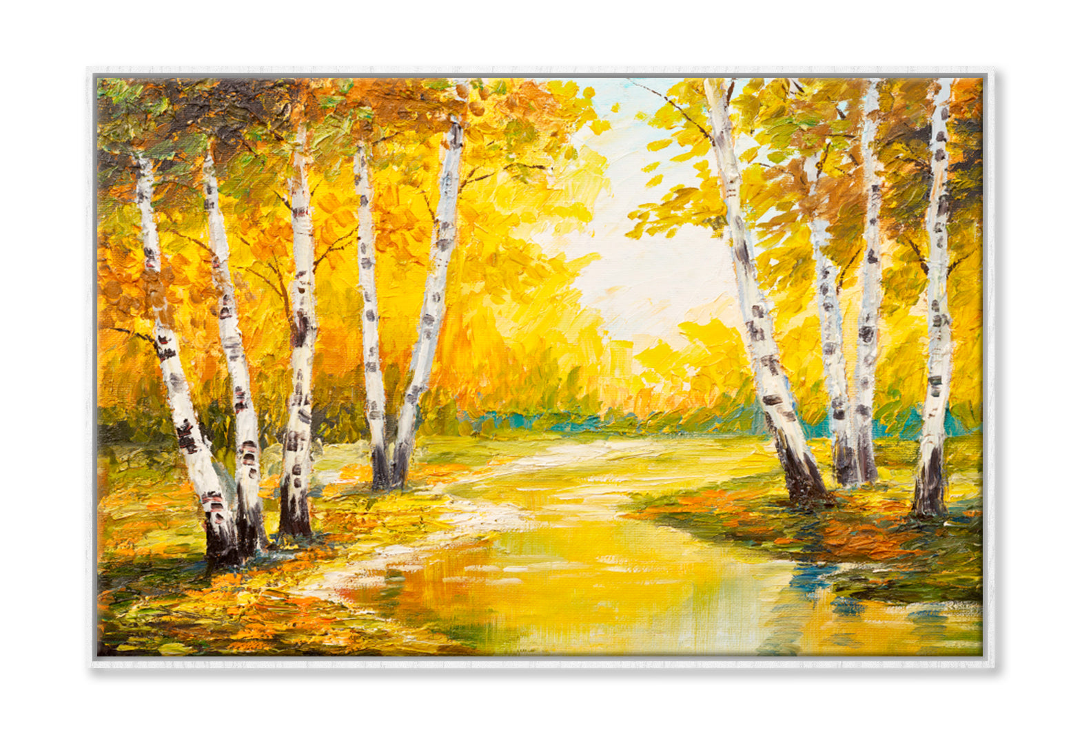 Autumn Forest Near The River Oil Painting Limited Edition High Quality Print Canvas Box Framed White