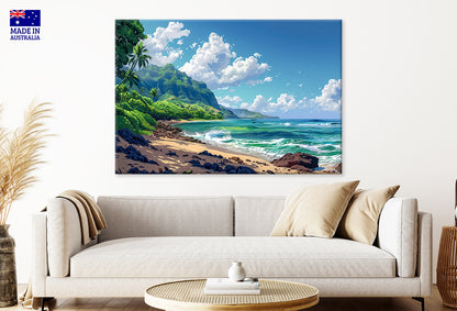 Hawaii Beach Scenery Sea Shore Rocky Beach Wall Art Decor 100% Australian Made