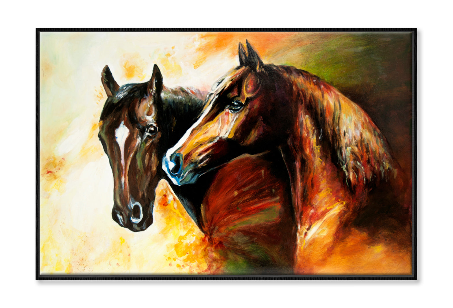 A Pair Of Horses Oil Painting Wall Art Limited Edition High Quality Print Canvas Box Framed Black