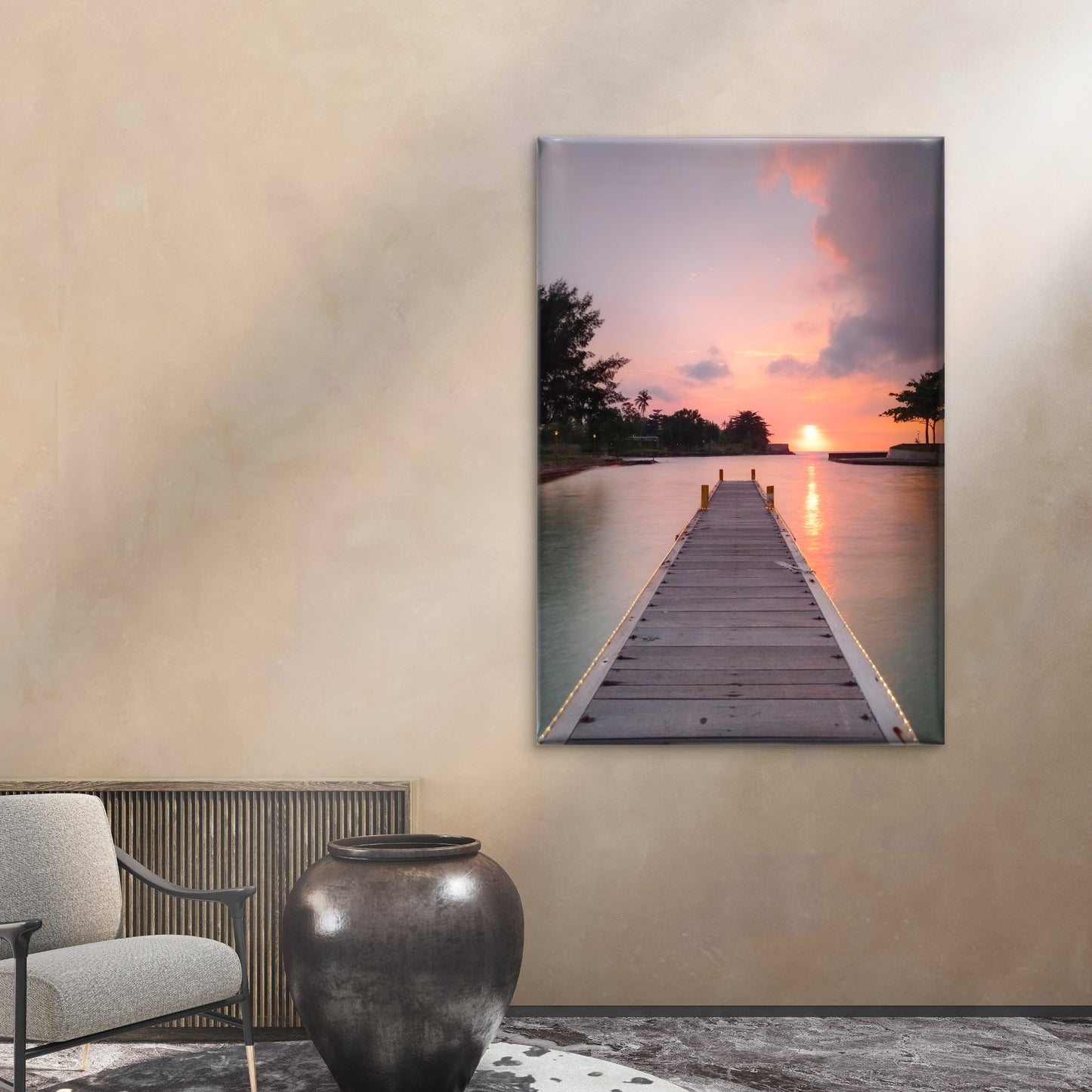 Tropical Pier Sunset Leading Into the Ocean at Sunset Wall Art Decor 100% Australian Made - Bella Home Decor