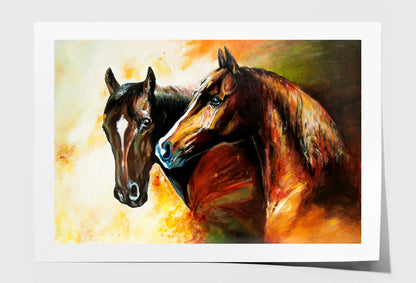 A Pair Of Horses Oil Painting Wall Art Limited Edition High Quality Print Unframed Roll Canvas None