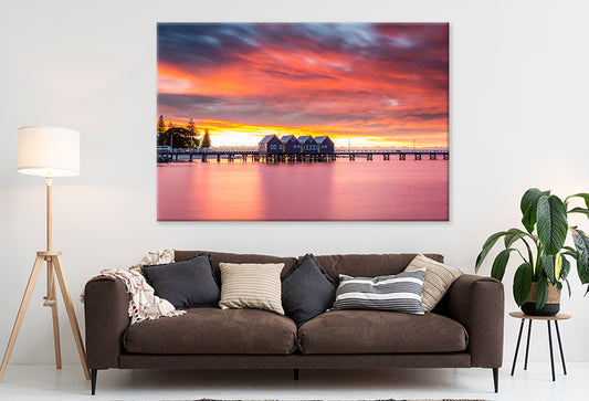 Busselton Jetty Western Australia Fiery Sunset Wall Art Decor 100% Australian Made