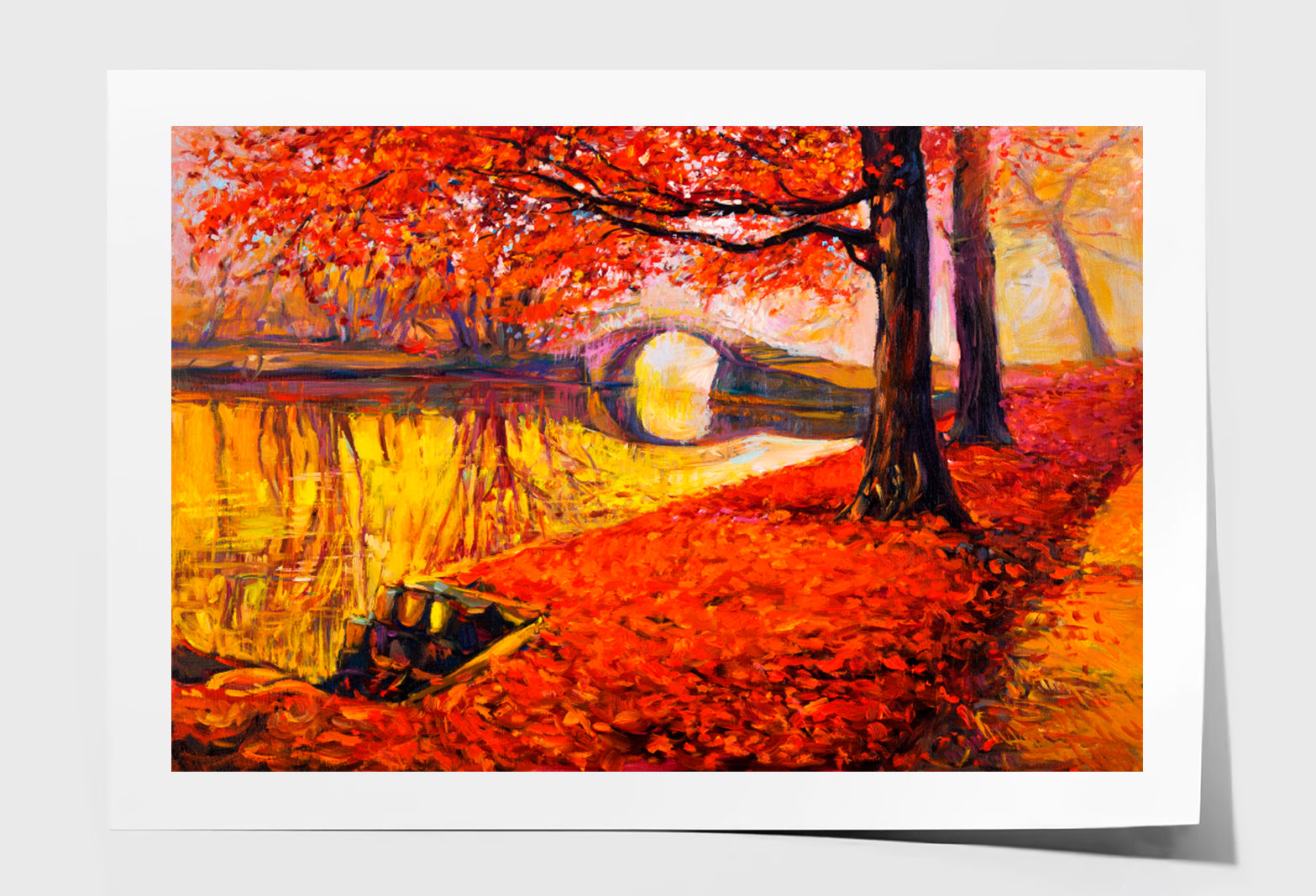 Red Autumn Oil Painting Wall Art Limited Edition High Quality Print Unframed Roll Canvas None