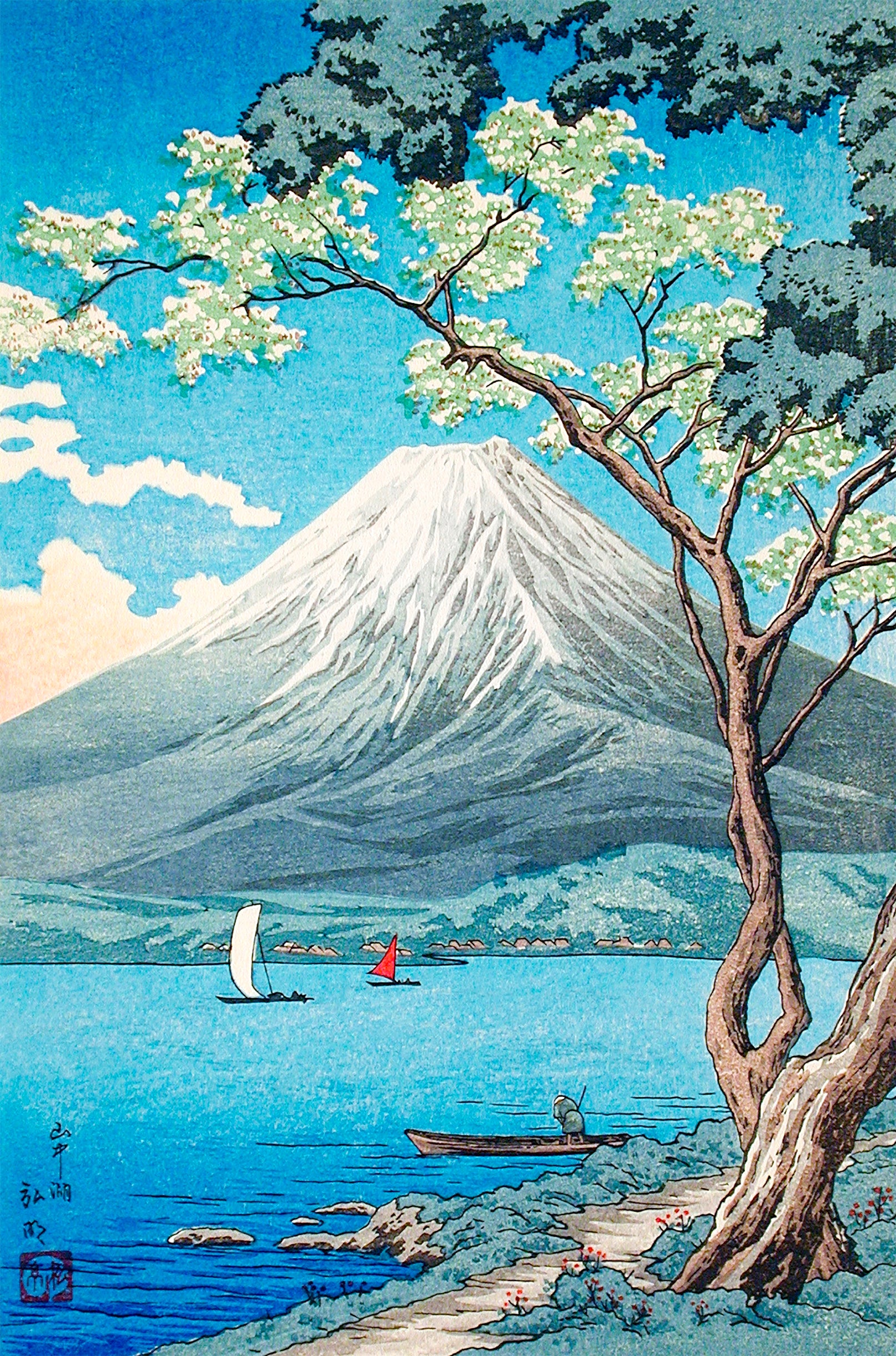 Mount Fuji & Cherry Blossoms Japan 60x90cm Metal Print Ready to Hang - Bella Home Decor