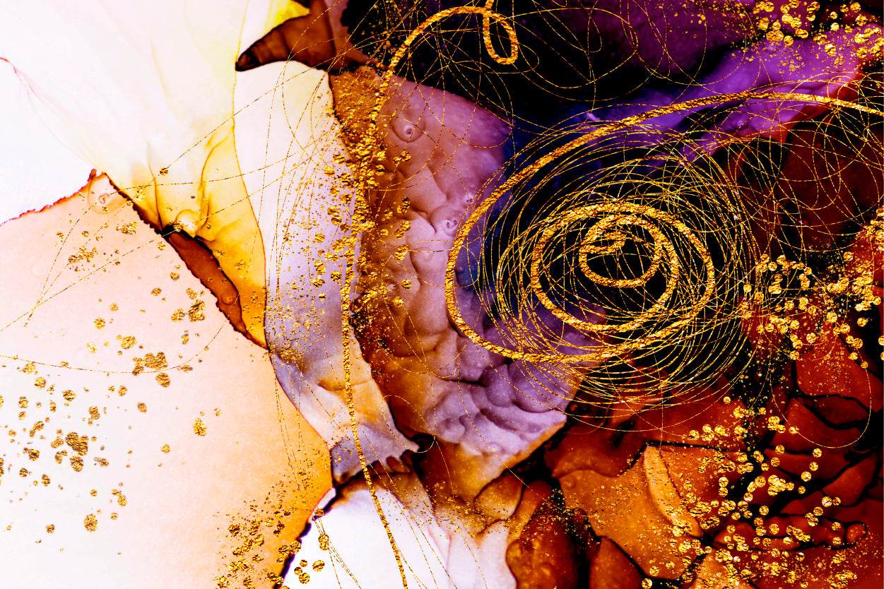 Purple Gold Glitter Alcohol Abstract Wall Art Decor 100% Australian Made - Bella Home Decor