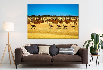 The Pinnacles Desert Western Australia Emus Wildlife Wall Art Decor 100% Australian Made