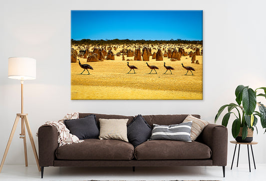 The Pinnacles Desert Western Australia Emus Wildlife Wall Art Decor 100% Australian Made