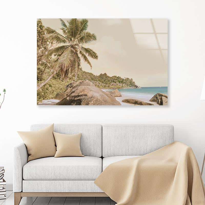 Palm Trees With Beach Acrylic Glass Print Tempered Glass Wall Art 100% Made in Australia Ready to Hang