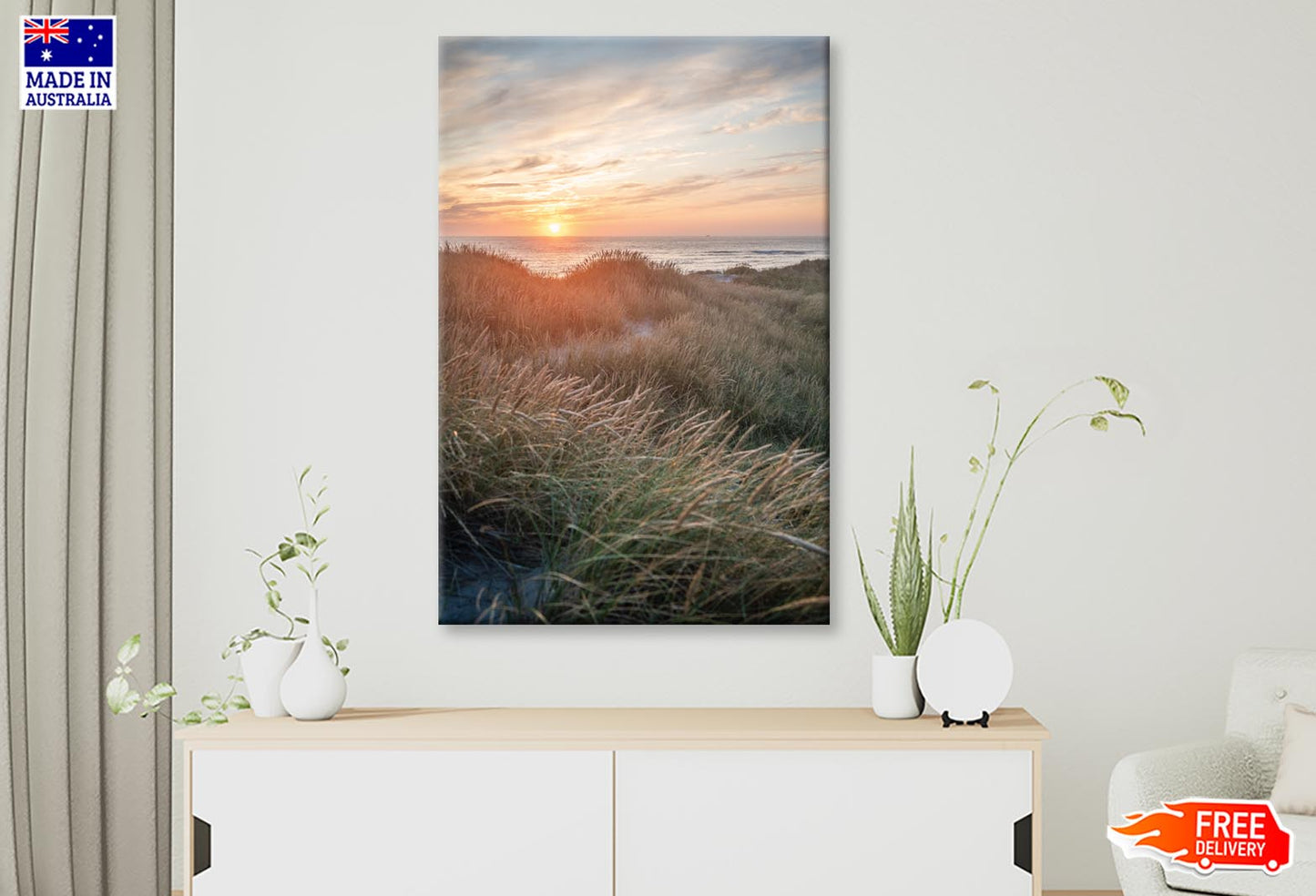 Sunset On the Danish Beach Wall Art Decor 100% Australian Made