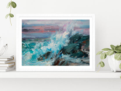 Foam Wave Rocky Sea Glass Framed Wall Art, Ready to Hang Quality Print With White Border White