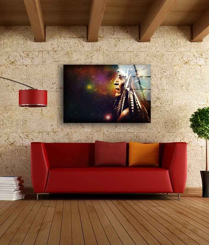 Red Indian Man Feather UV Direct Aluminum Print Australian Made Quality