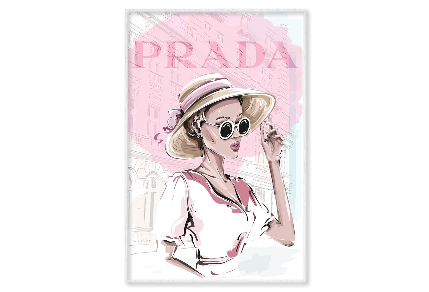 Pink Lady With Hat Fashion Store Wall Art Limited Edition High Quality Print Canvas Box Framed White