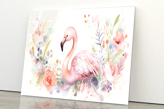 Painting Of a Greater Flamingo Acrylic Glass Print Tempered Glass Wall Art 100% Made in Australia Ready to Hang