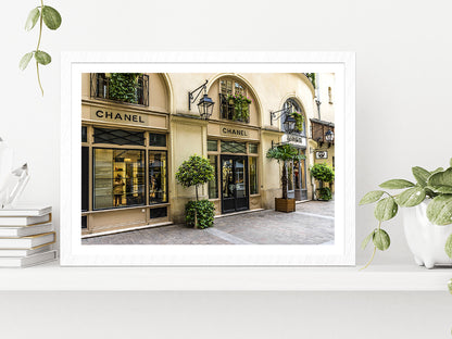 Tree Plants near Fashion Store Madeleine Glass Framed Wall Art, Ready to Hang Quality Print With White Border White