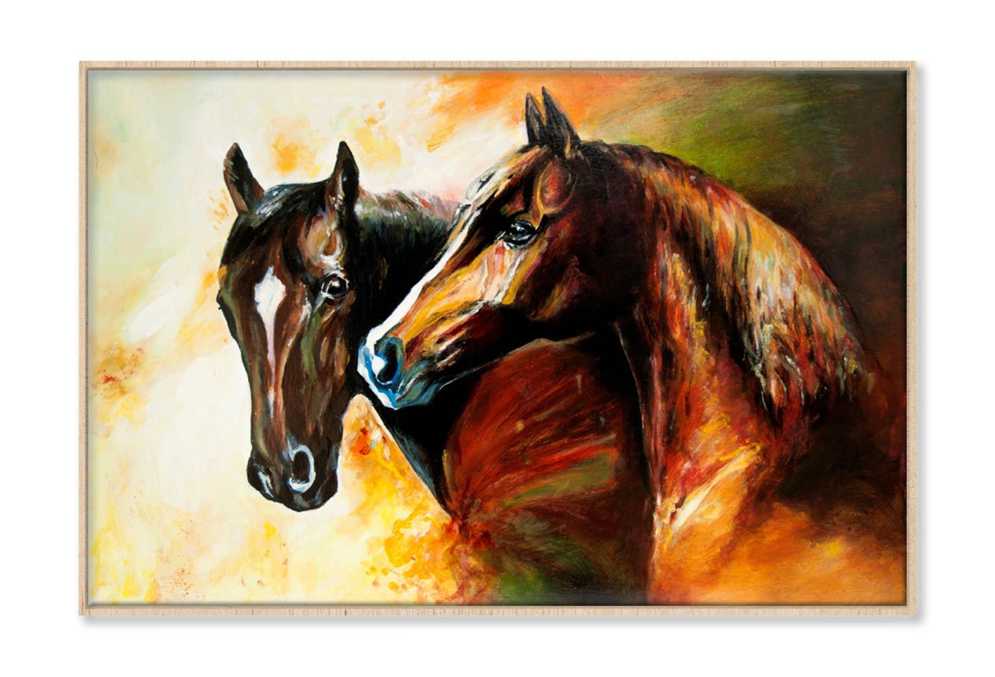 A Pair Of Horses Oil Painting Wall Art Limited Edition High Quality Print Canvas Box Framed Natural