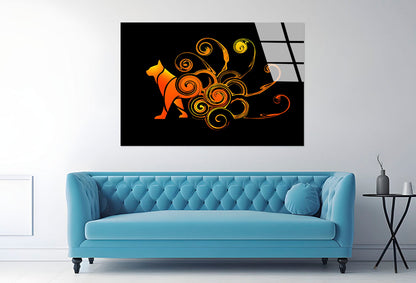 Orange Abstract Nine Tailed Fox Glass Printing Wall Art Australian Made Quality