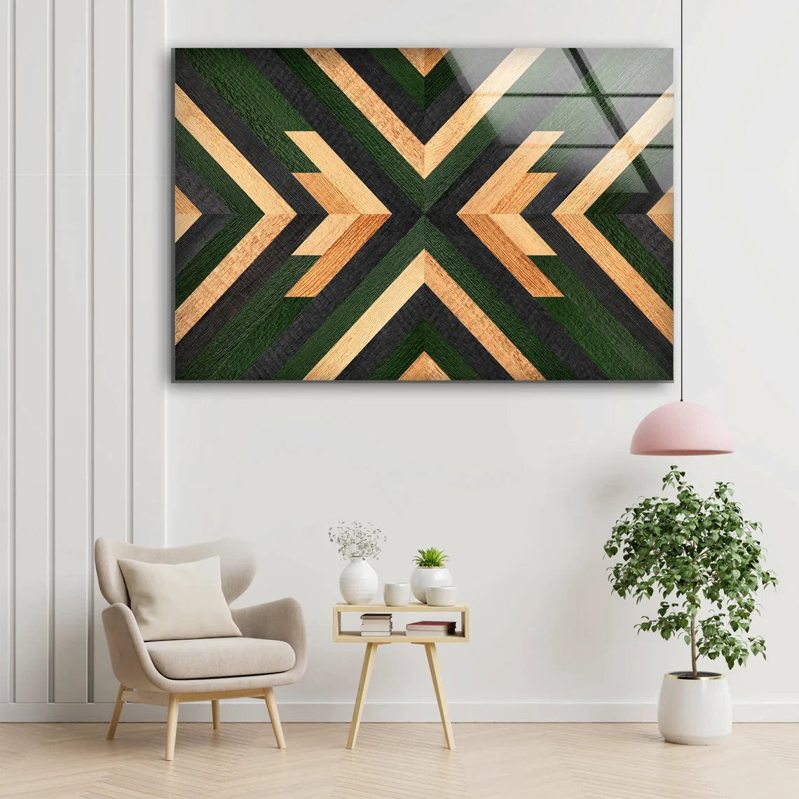 Green & Beige Pattern UV Direct Aluminum Print Australian Made Quality