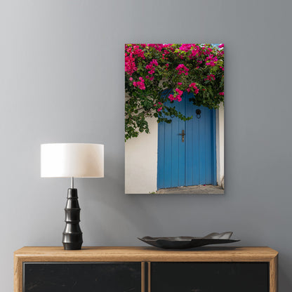 Blue Door Pink Bougainvillea 60x90cm Metal Print Ready to Hang - Bella Home Decor
