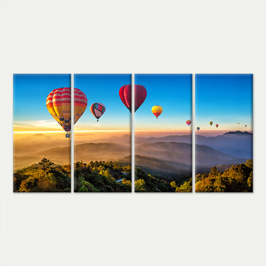 4pcs Colorful Hot Air Balloons Mountain Sunrise Wall Art Canvas Framed 45x80cm - High Quality Print 100% Australian Made Wall Canvas Ready to Hang