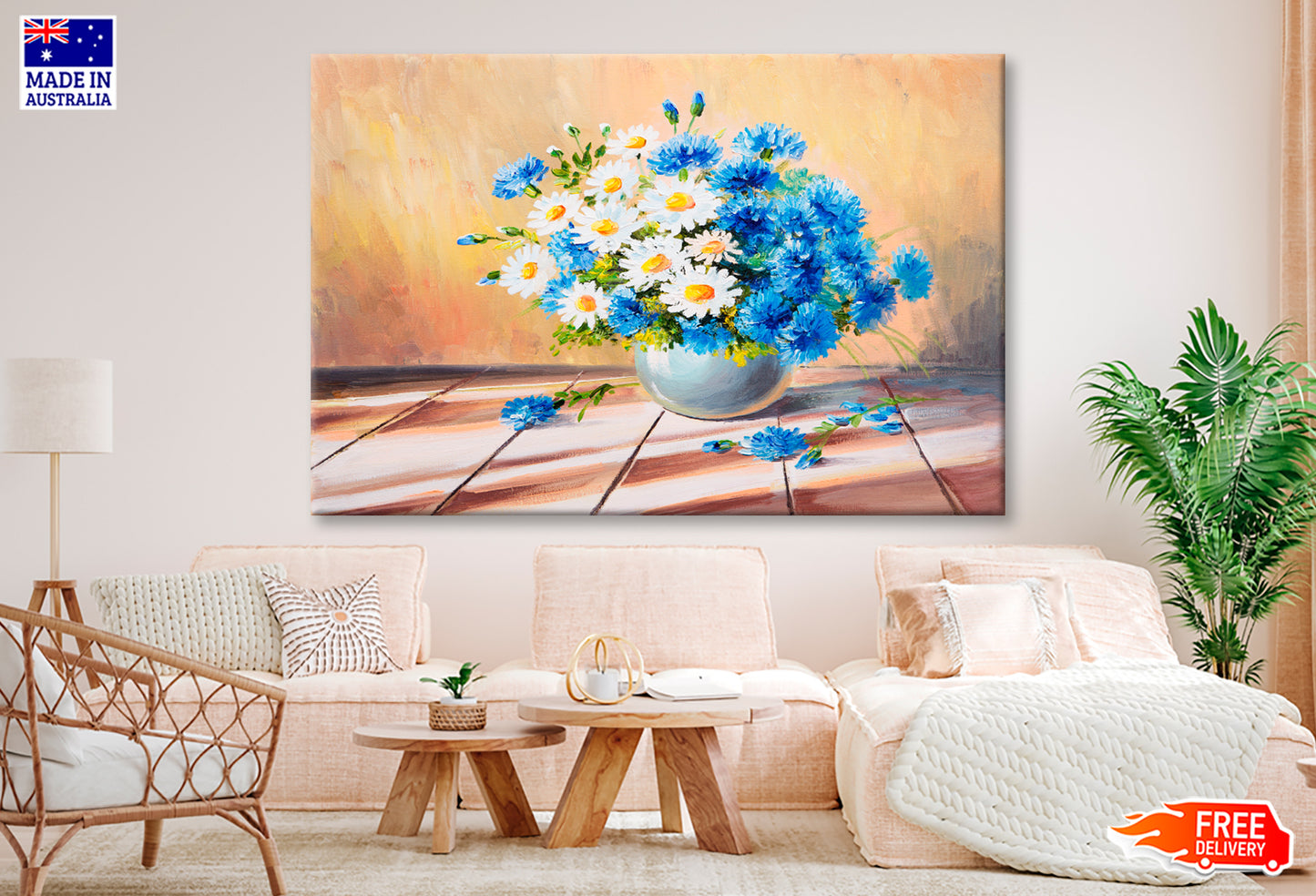 Bouquet of Flowers On A Wooden Table Oil Painting Wall Art Limited Edition High Quality Print