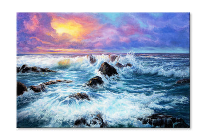 Painting Of Sunset In Ocean Limited Edition High Quality Print Stretched Canvas None