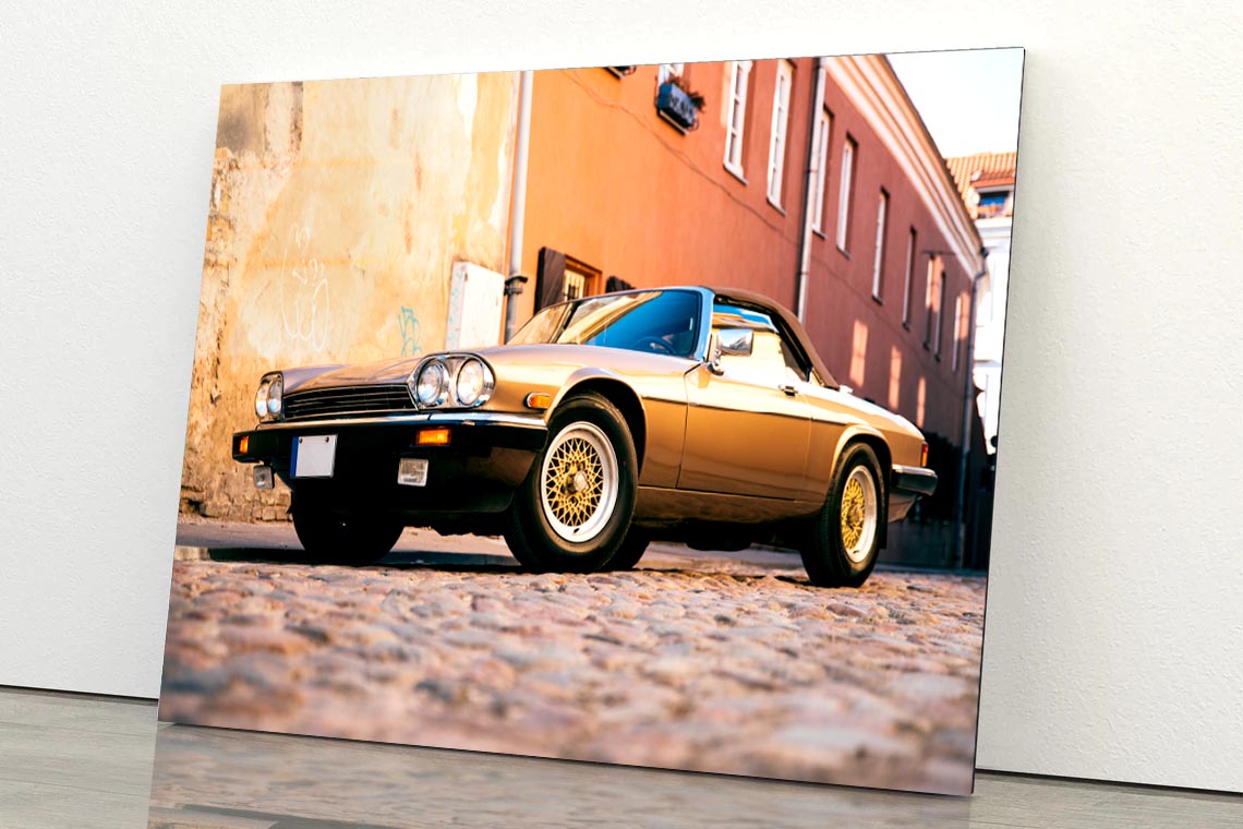 Car Parked on A Cobblestone Street Acrylic Glass Print Tempered Glass Wall Art 100% Made in Australia Ready to Hang - Bella Home Decor