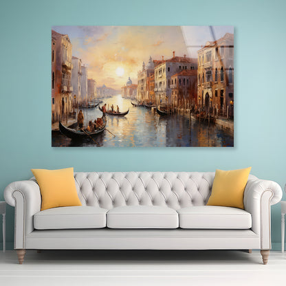 View of a Canal with Boats and Buildings Acrylic Glass Print Tempered Glass Wall Art 100% Made in Australia Ready to Hang