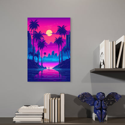 Retro Sunset Palm Trees Ocean 60x90cm Metal Print Ready to Hang
